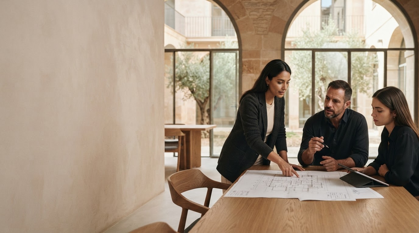 Sosiego Dotalencia: espacio de trabajo minimalista con un portátil mostrando visualizaciones de datos abstractas